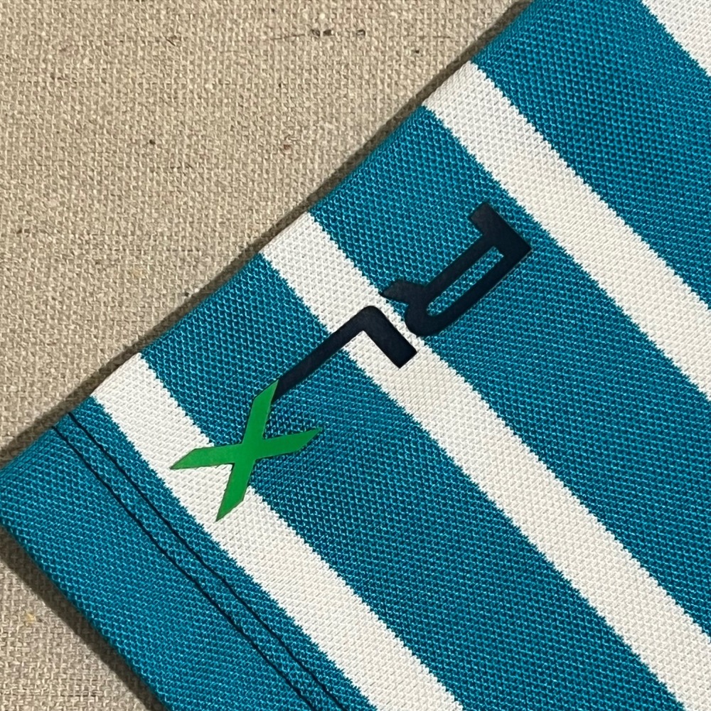 RLX Ralph Lauren Golf Polo Shirt Mens L Two-tone Striped Teal/Navy Blue/White - Picture 5 of 9